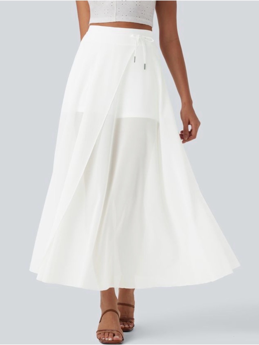 HALARA White Maxi Wrap Skirt with Tie Waist